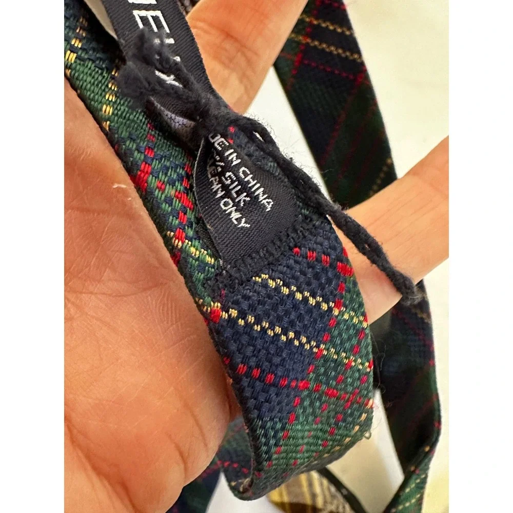 Cremieux Bow Tie Plaid Paisley Red Blue Green Brown 100% Silk Cotton Set 4 NEW